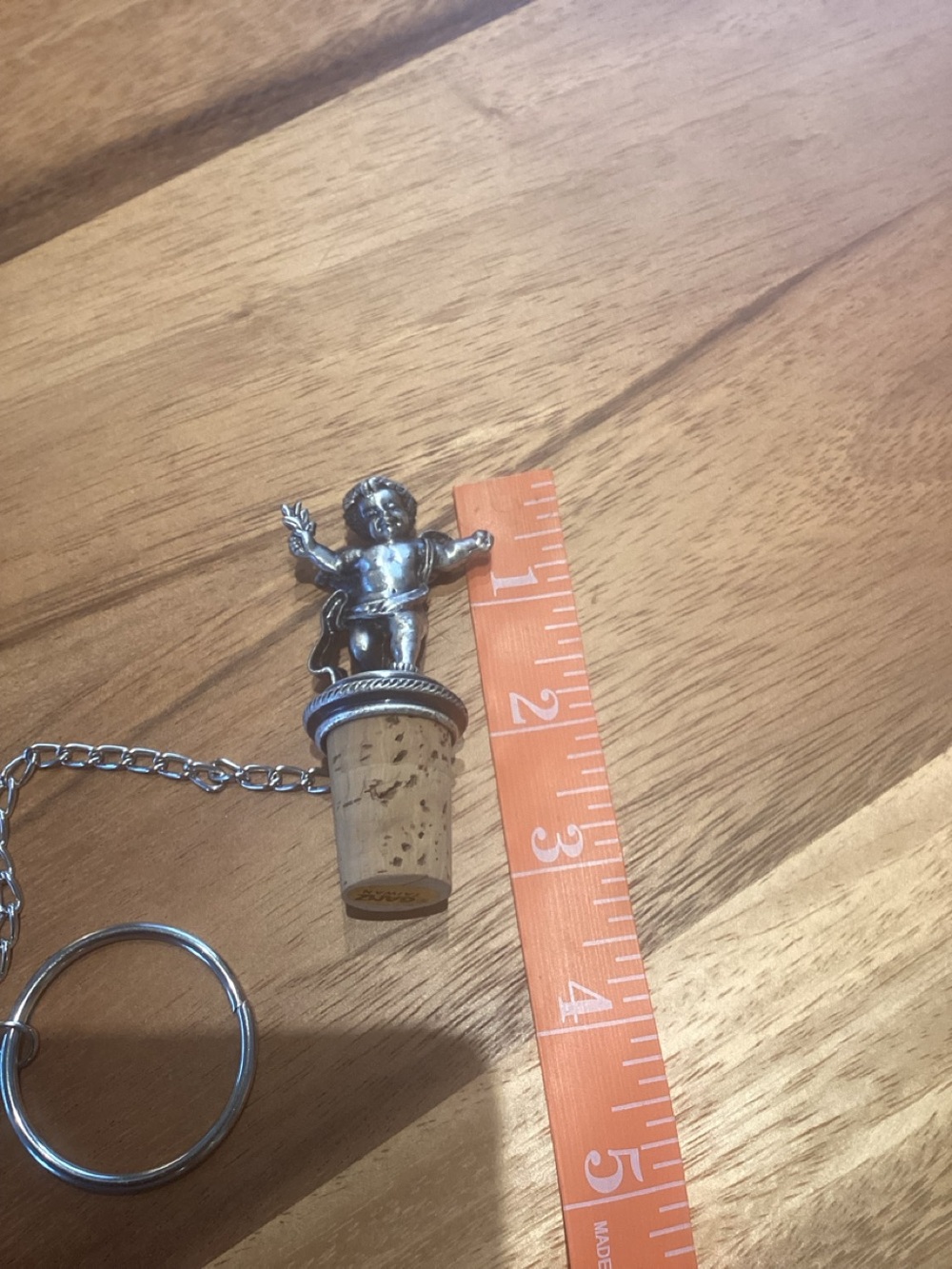 GANZ Silver Cherub Bottle Stopper wine cork with chain. Like new.